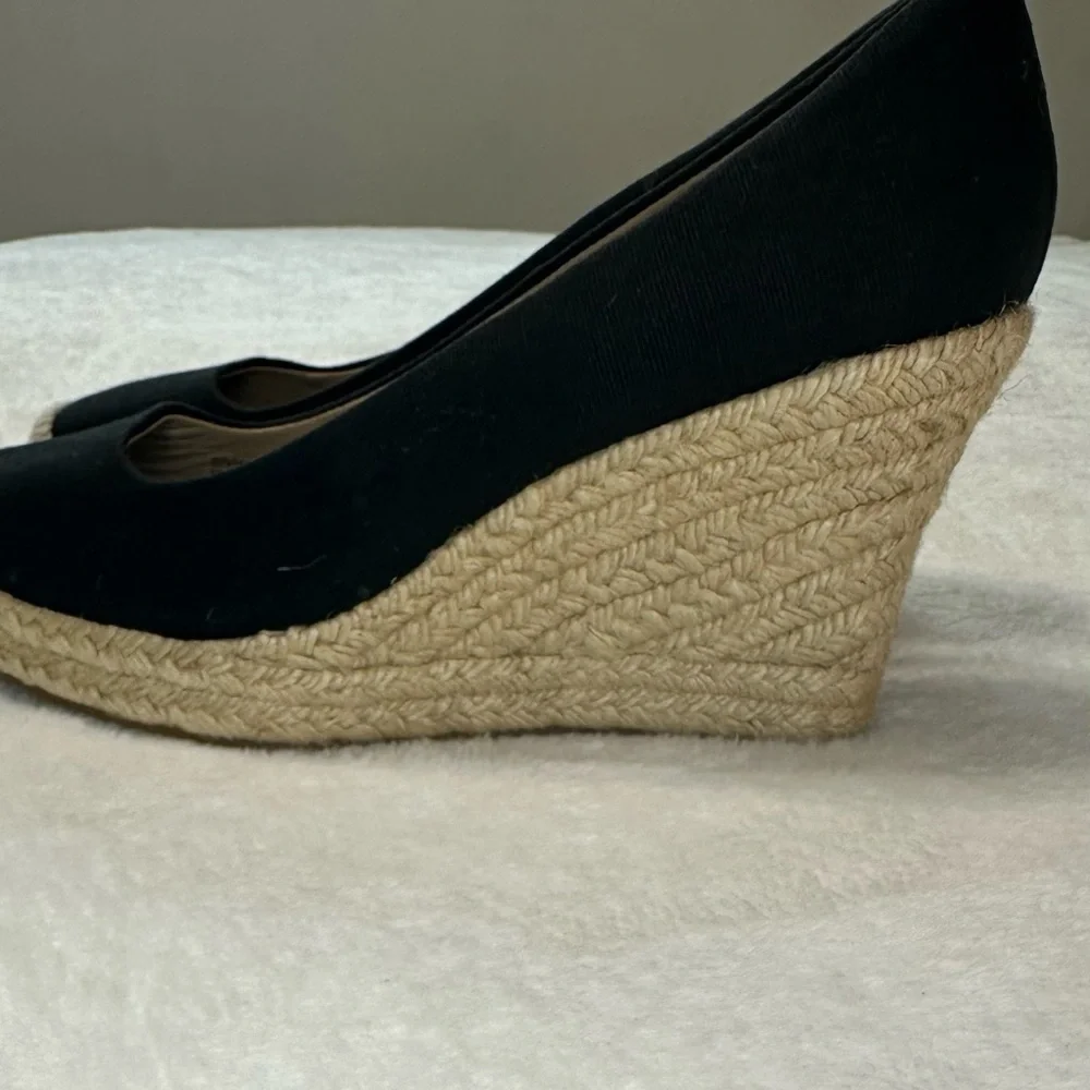 J. Crew Black Seville Espadrille Canvas Jude Wedges Size 9